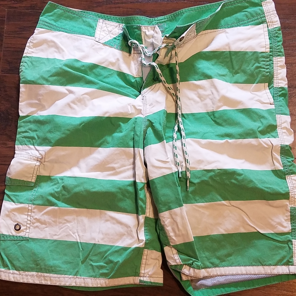 Great Green and White Striped Board Shorts